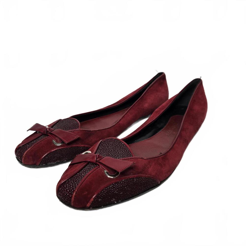 Givenchy Burgundy Suede Bow Toe Flats
